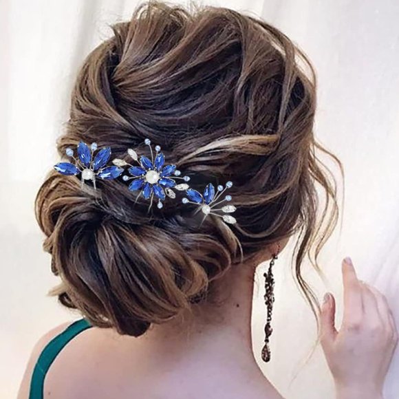 HAHADAXA Wedding Hair Pins Silver Flower Crystal Bridal Hair Pieces Floral Pearl Wedding Hair Accessories Hairstyles Bride Bridesmaid Prom Dinner Party Photography for Women and Girls 3PCS