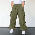 thumbnail image 2 of Oiyii Girls Cargo Pants Solid Wide-Leg Loose Fit Straight Outdoor Casual Slacks, Sizes 5-15Y, 2 of 9