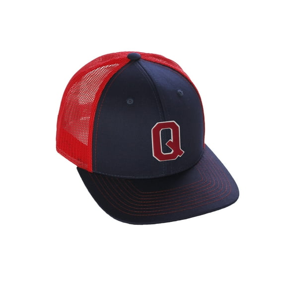 Structured Trucker Mesh Hat Custom Colors Letter Q Initial Baseball Mid Profile (Navy Red White Red)