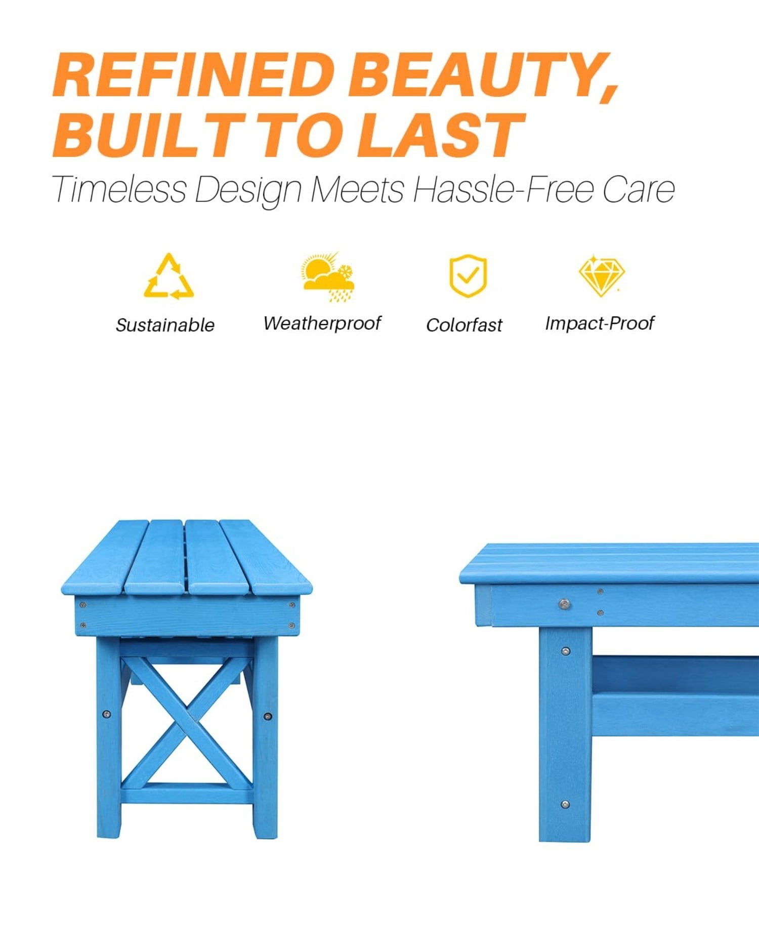 HDPE Outdoor Dining Table for 6, 66.9" Rectangle Patio Dining Table with 2.2" Umbrella Hole, All Weather HDPE Outdoor Table for Backyard, Deck, Garden, Poolside, Sky Blue