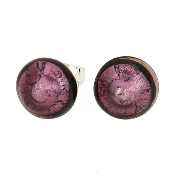 GlassOfVenice Murano Glass Button Stud Earrings - Purple
