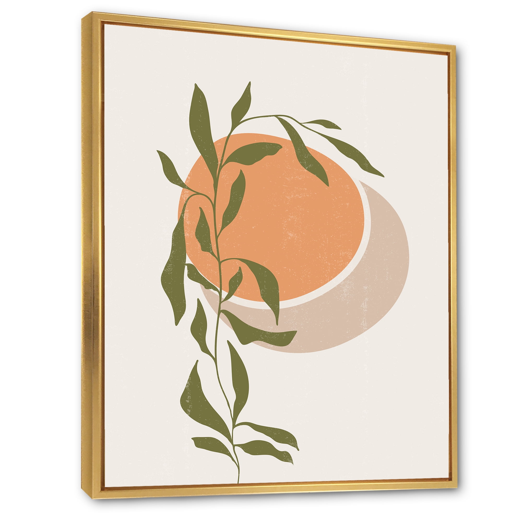Designart 'Abstract Orange Moon and Sun With Tropical Leaf' Modern Framed Canvas Wall Art Print