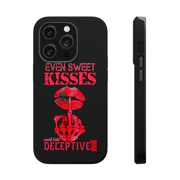 DistinctInk Tough Case for Apple iPhone 15 PRO (6.1" Screen), Compatible with MagSafe Charging - Sweet Kisses Deceptive Souls