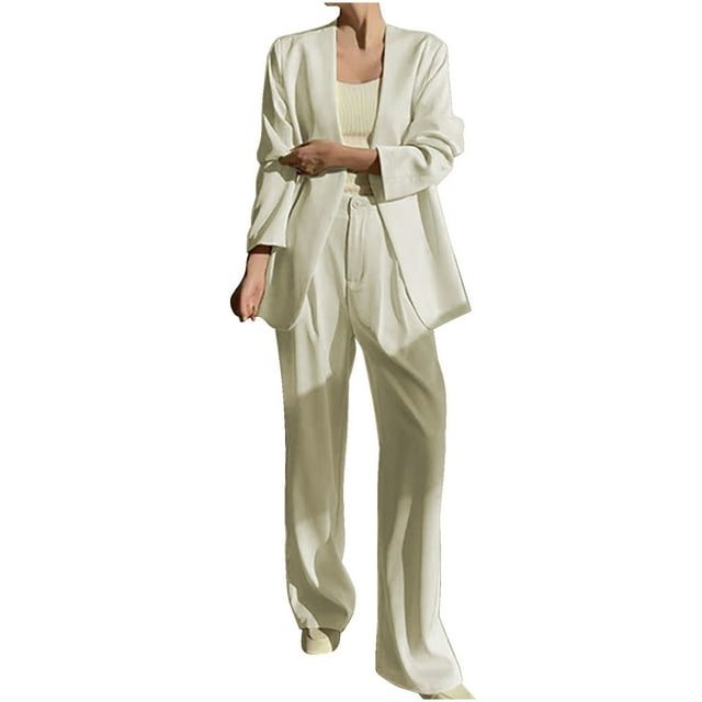 Timegard Ensemble 2 Pcs pour Femmes Veste à Boutons Col en V Ouvert devant Pantalon Grand Blazer pour Bureau