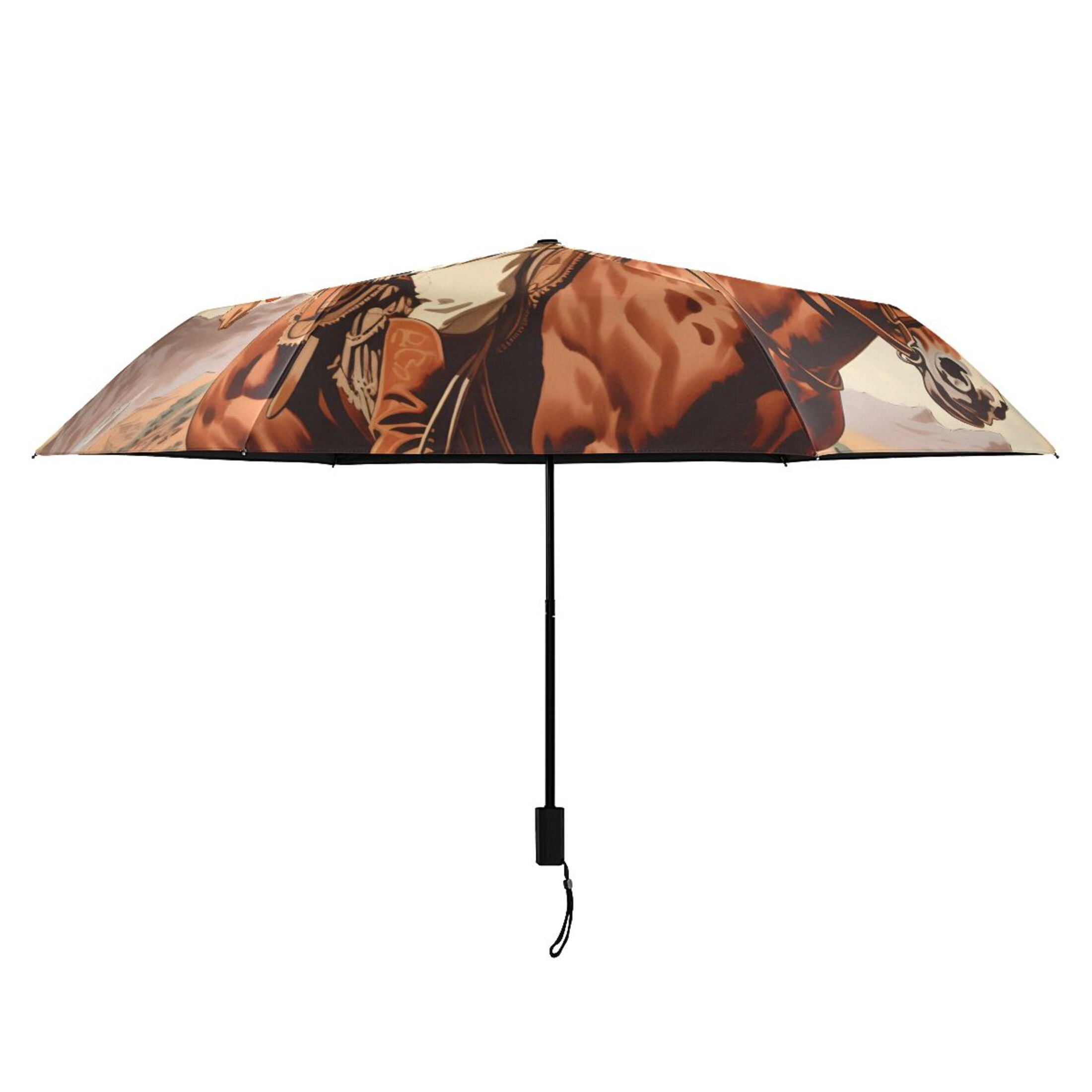 Cowgirl on Horseback Compact Sun Umbrella Windproof Travel Umbrellas for Rain Strong Portable UV Protection