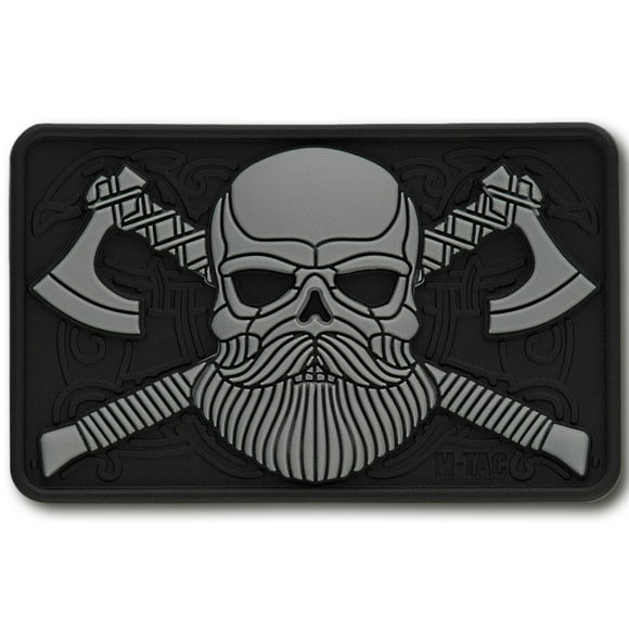 M-Tac Tactical Beard Skull Patch - Morale Patch for Military Gear Army Patches for Clothes, Jackets, Backpacks, Hats Patch with Hook Fasteners (Black/Grey)