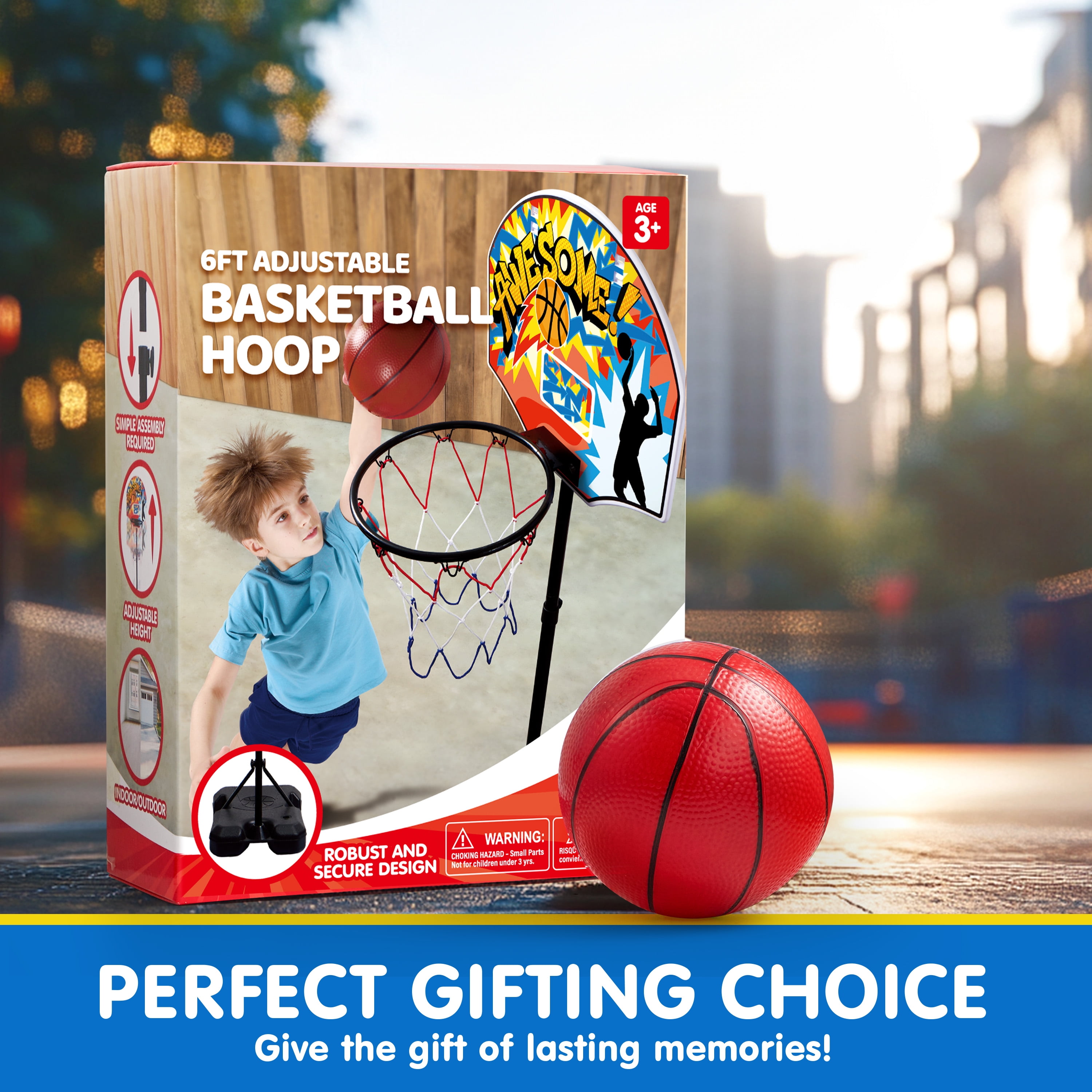 JOYFY 2.8 ft-6.2 ft Adjustable Kids Basketball Hoop with 4 Balls Toddler Baksetball Goal Toy Indoor Outdoor Basket Ball Game Set for Boys Girls Age 3 4 5 6 7 8 Gift