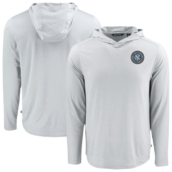 Men's Cutter & Buck Gray New York City FC Coastline Epic Comfort Eco Recycled Long Sleeve Hoodie T-Shirt