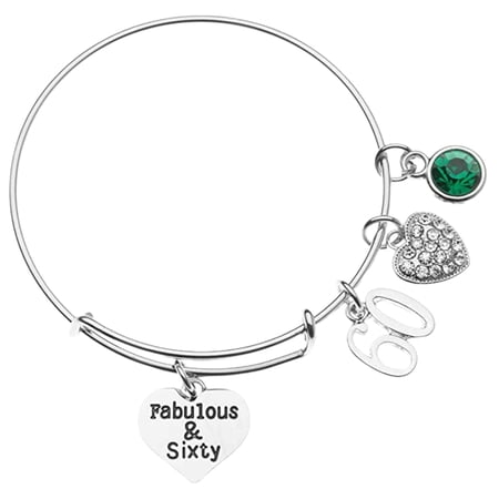 60th Birthday Gifts for Women 60th Birthday Charm Bracelet with Birthstone Adjustable Bangle 60th Birthday Gift Ideas (May)