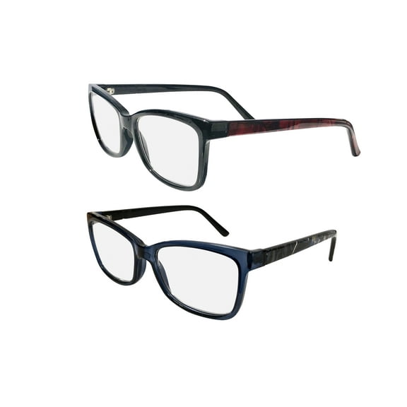 2 Pack Women's Readers – Anti Blue Light Reading Glasses with Acrylic Lens (Blue/Red, 1.50)