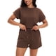 thumbnail image 1 of Conjunto de verano de 2 piezas para mujer ATHLECHIC, con camiseta de manga corta y pantalones cortos, color marrón, 1 of 1