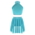 thumbnail image 2 of YiZYiF Kids Girls Sparkly Rhinestone Lyrical Dance Outfits 2-Piece Crop Top with Skirt Ballet Dancewear Blue Green 6, 2 of 5