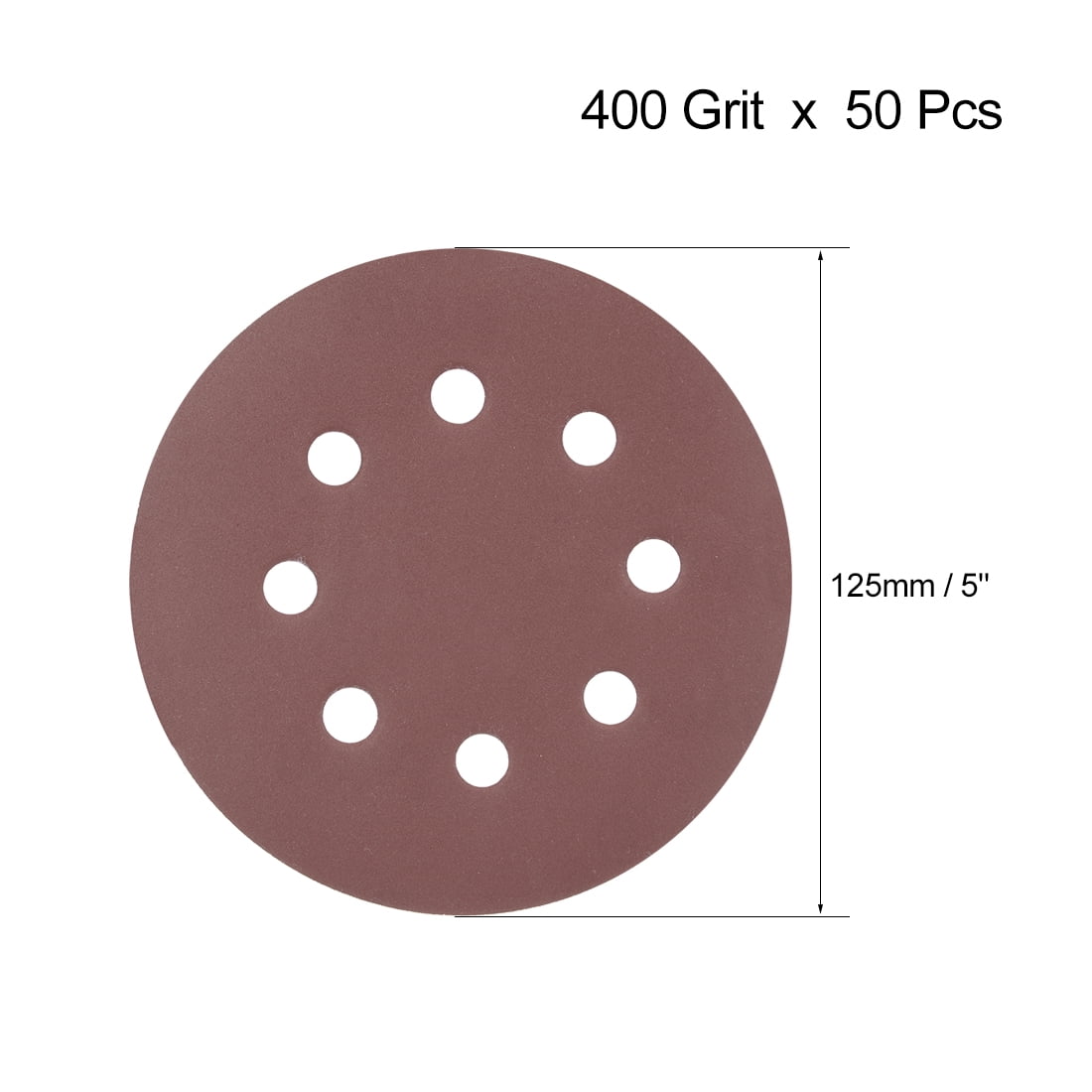 uxcell® 50Pcs 5 Inch 8 Hole Hook and Loop Sanding Disc 400 Grit Flocking Sandpaper Random Orbital Sander Paper 