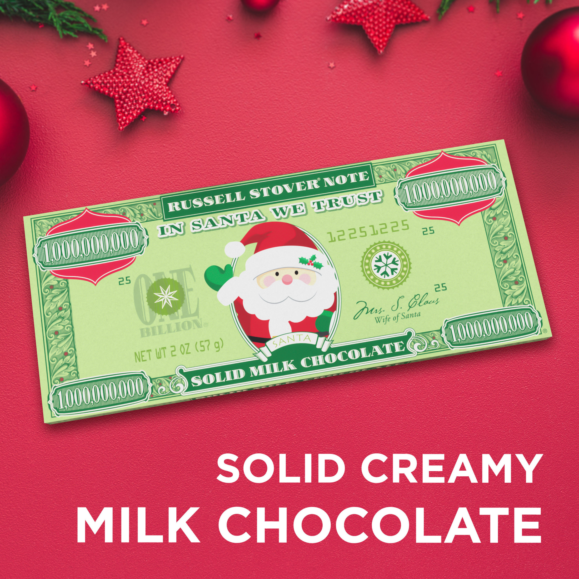 RUSSELL STOVER Christmas Santa Solid Milk Chocolate Money Bar, 2 oz.