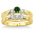 thumbnail image 2 of 1.25 Carat Round Cut Green Emerald And Diamond Moissanite Three Stone Bridal Set On 10K Yellow Gold, Promise Ring, Anniversary Gift, 2 of 2