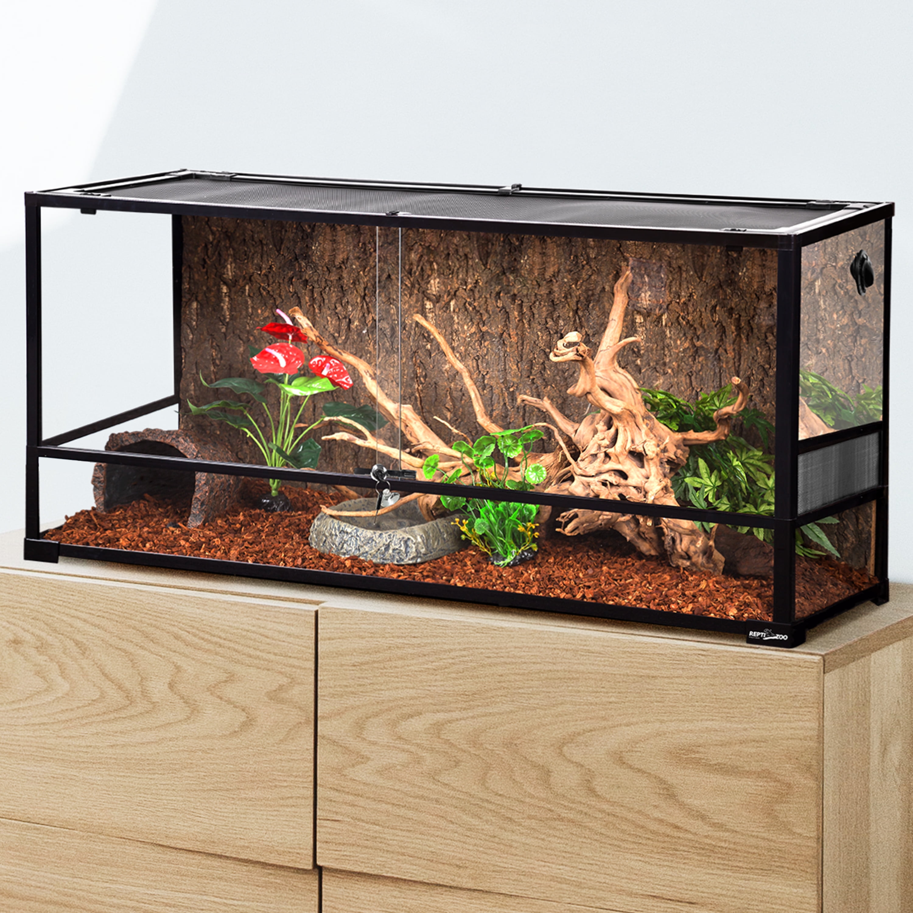 pindas overzien Smaak REPTI ZOO 90Gallon Reptile Large Terrarium Upgrade Glass Front Opening Tank  Sliding Door with Screen Ventilation Reptile Terrarium About 48" x 18" x  24"(Knock-Down) - Walmart.com