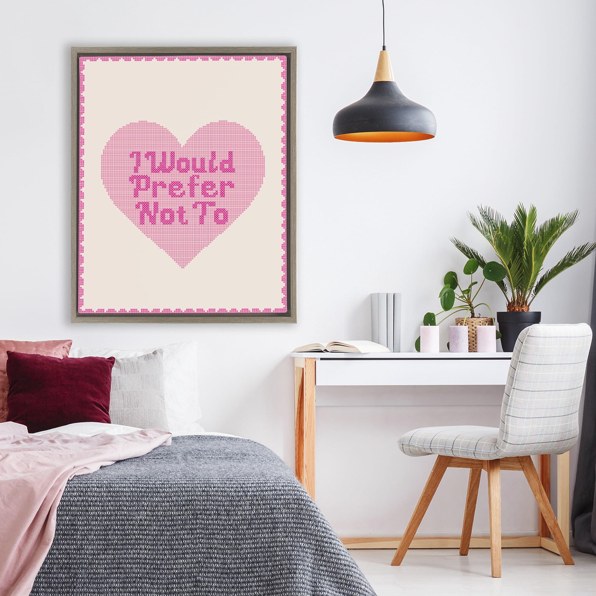 Stupell Industries I Would Prefer Not To Pink Heart Brown Framed Floater Canvas Wall Art, design by Lil' Rue
