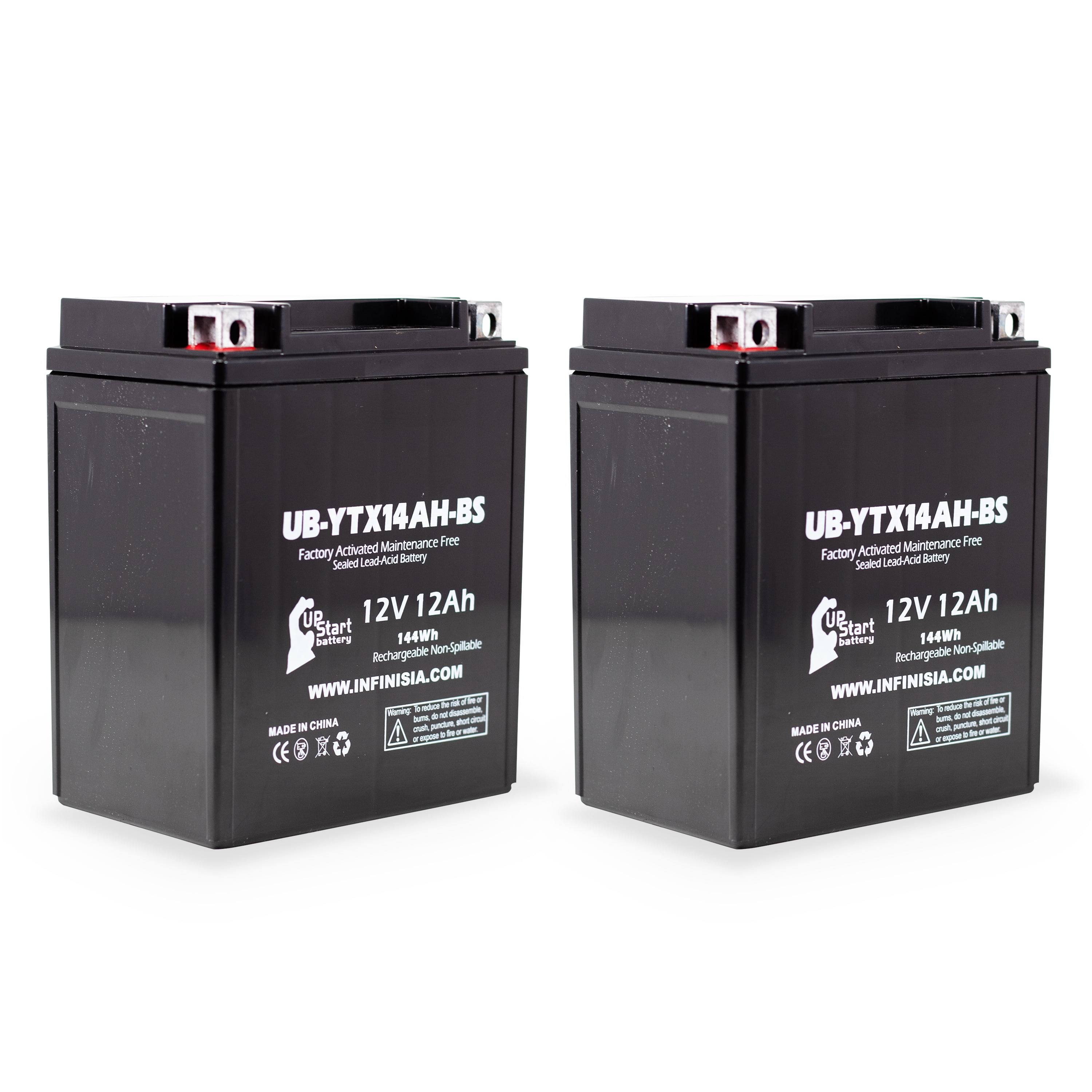 2-Pack UB-YTX14AH-BS Battery Replacement for 2007 Yamaha YFM25B Big Bear 250 CC ATV - Factory Activated, Maintenance Free, Motorcycle Battery - 12V, 12AH, UpStart Battery Brand