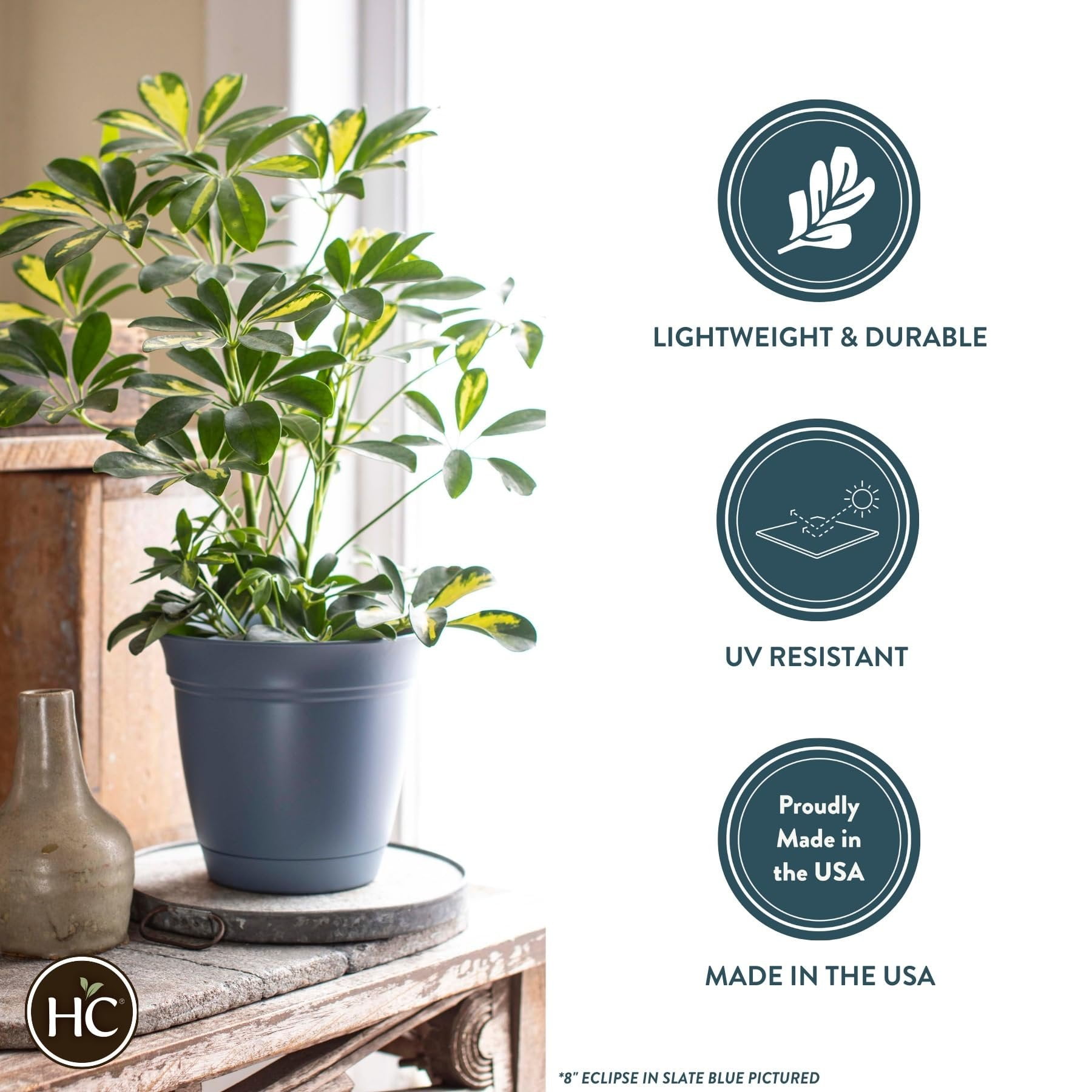 The HC Companies 12 Inch Eclipse Round Planter with Saucer - Indoor Outdoor Plant Pot for Flowers, Vegetables, and Herbs, Black