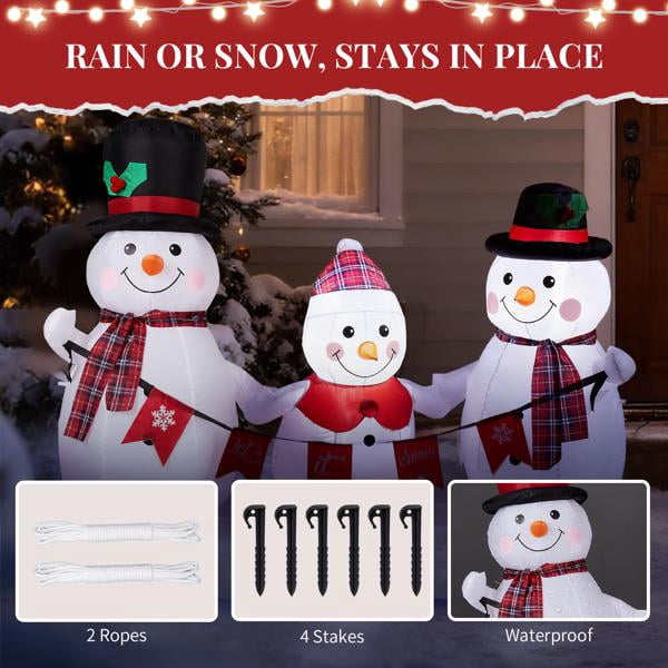 Christmas Inflatable Decoration with 3 LED Lights, Adorable Snowman Family of Three for Yard, Garden, Indoor Holiday Display