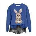 thumbnail image 1 of Penkiiy Chemises de Pâques pour Femmes 2024 Manches Longues Mignon Lapin Col Rond Chandail en Molleton Graphique Lapin Décontracté Été Blouse Tunique Hauts S Bleu, 1 of 6
