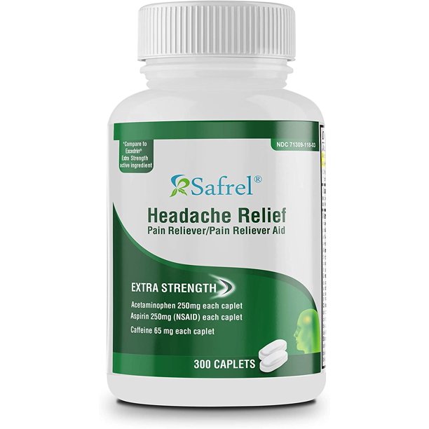 Safrel Extra Strength Headache Relief Acetaminophen With Aspirin Nsaid Caffeine 300 Caplets Value Pack Head Pain Relief Muscle Aches Back Pain Body Generic Excedrin Extra Strength Walmart Com
