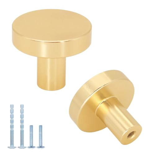 20 Pack Gold Cabinet Knobs for Dresser Drawer Knobs,Brushed Brass Kitchen Cabinet Knobs Solid Gold Knobs,Round Single Hole Knob for Cabinets and Drawers