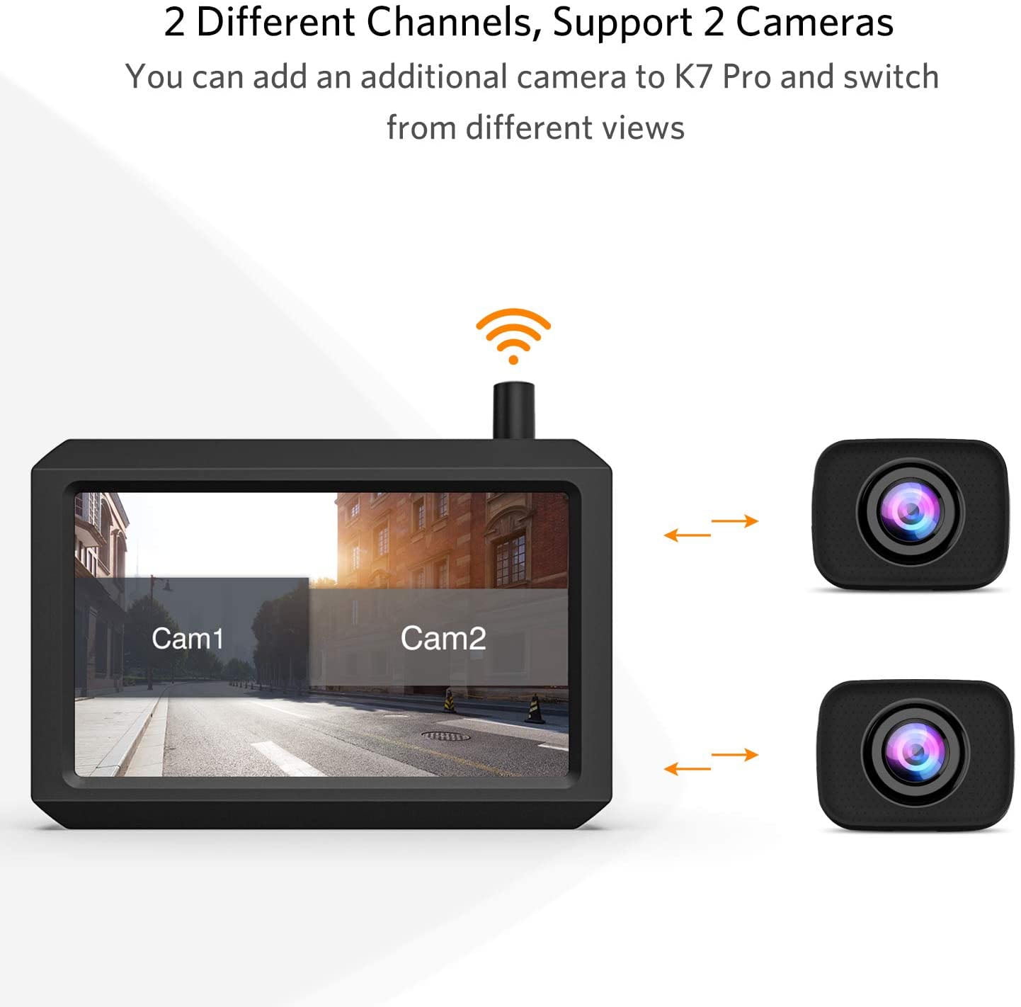 BOSCAM K7 Pro 720P HD Wireless Backup Camera Waterproof Rear View Camera Support 2 Cameras with Digital Wireless Signal 5″ TFT-LCD HD Monitor Ideal for SUV/Van/Trucks/Mini RV/Pickup 