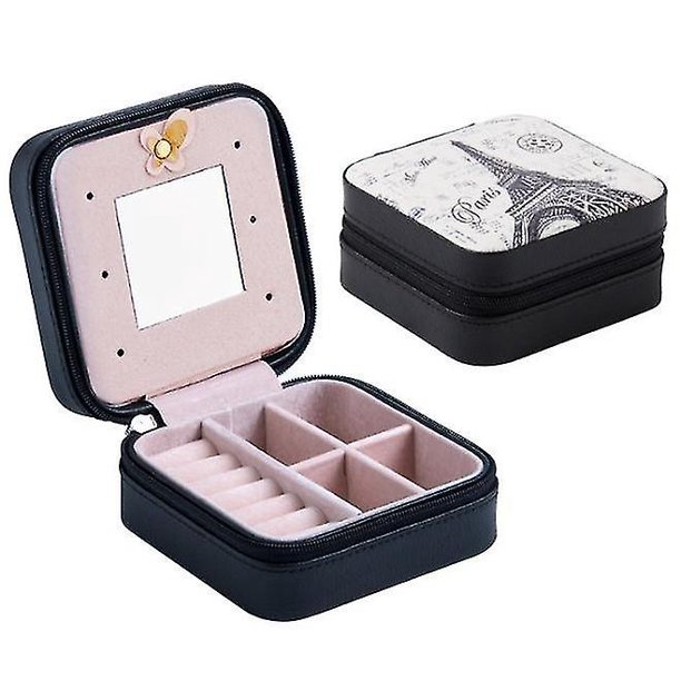 Caja de joyería de cuero sintético caja de joyería espejo collar pendiente caja de almacenamiento