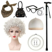 Old Lady Wig Accessories Old Women Grandma Granny Costume for Halloween Cosplay 100 Days of School