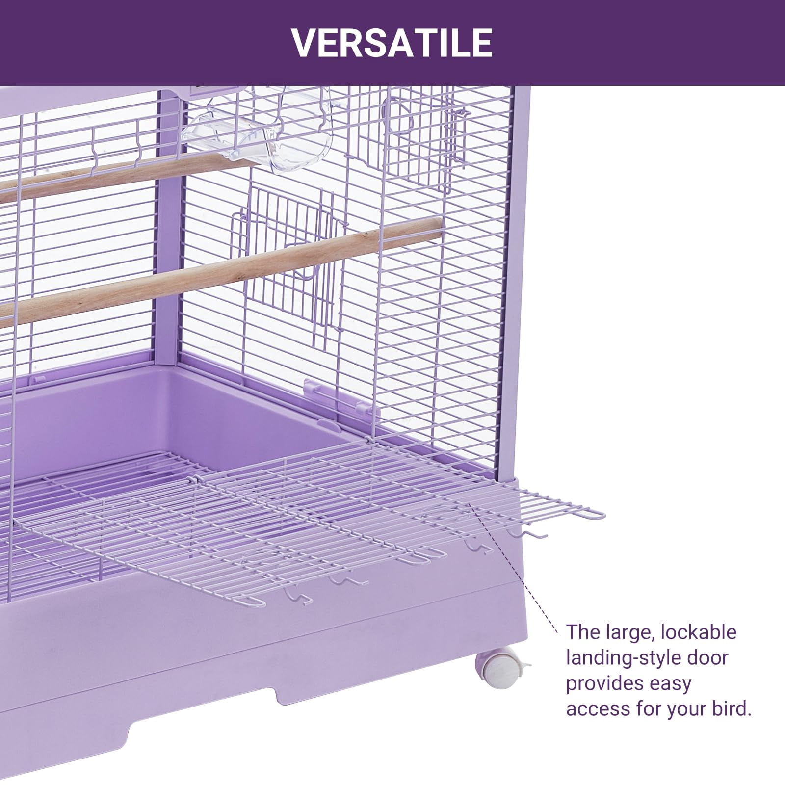 Ataucjin Standing Large Bird Cage, Wrought Iron Flight Bird Cage with Rolling Stand and Slide Out Tray, Parakeet Cage Bird Cage for Parrots, Macaw, Cockatiels, Canary, Finch, Lovebirds, Pigeons