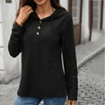 thumbnail image 4 of WQQZJJ Sweatshirts Tops for Women Solid Relaxed Fit Drawstring Hooded V Neck Button Smock Tops Drop Long Sleeves Casual T Shirt S-2XL, 4 of 5