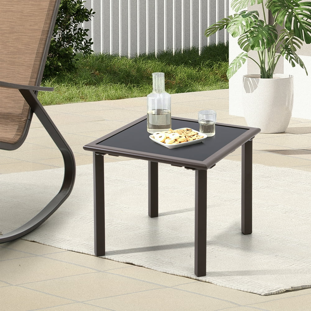 Pellebant Brown Outdoor Furniture Patio Metal Side/End Table Tempered