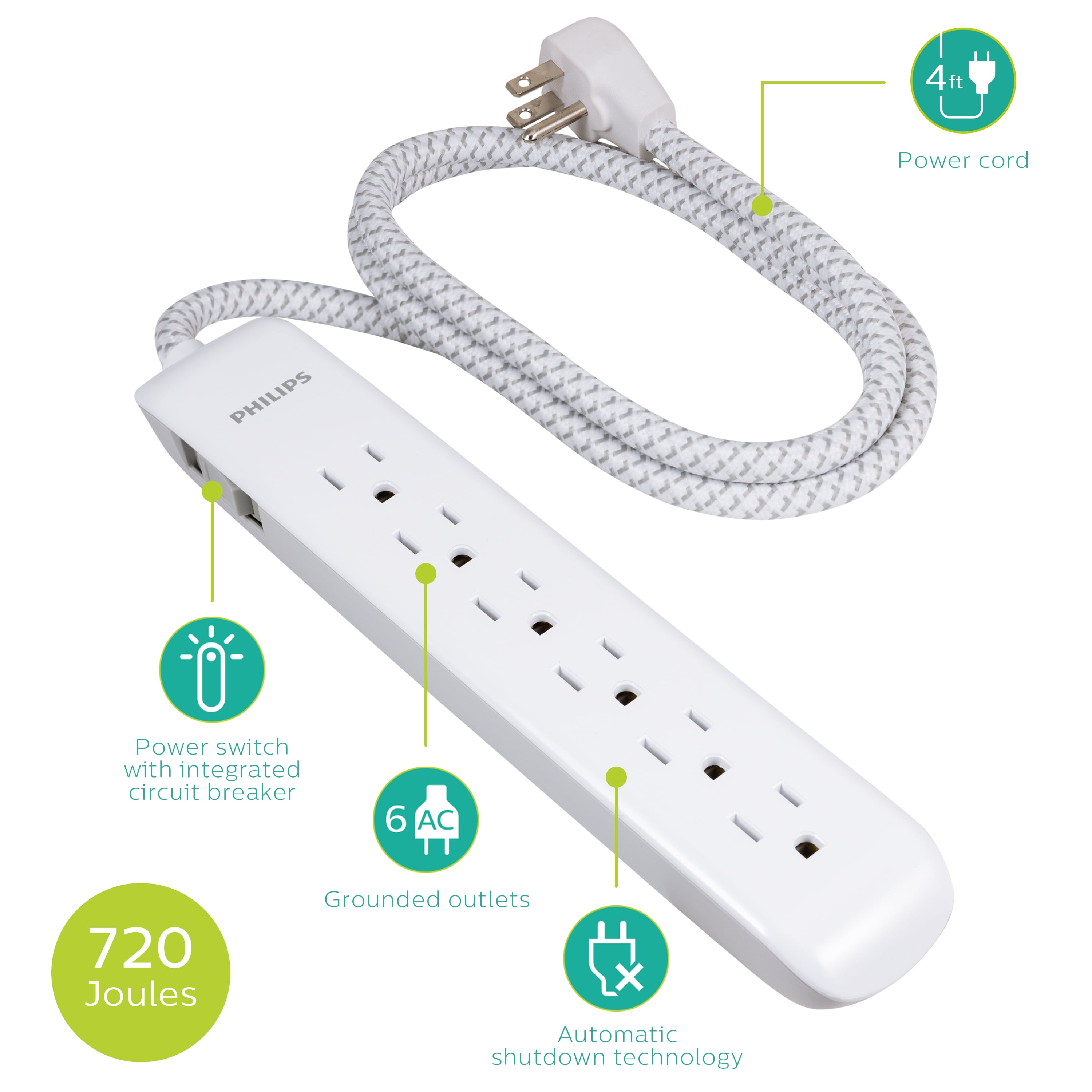 2 New Belkin 6 Outlet Surge Protector 720 Joules Plug Switch with 4ft Cord White 
