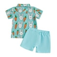 thumbnail image 3 of Okbabeha Baby Toddler Boy Easter Outfits Rabbit Carrot Short Sleeve Button-up Shirts Solid Color Shorts 2 Pcs Set, 3 of 8