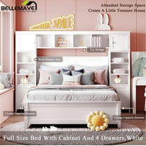 Bellemave Full Size Platform Bed Frame with Four Storage Drawers Underneath and Built-in Cabinet, Bookcase Headboard, Wood Cabinet Bed for Teens, Adults,White