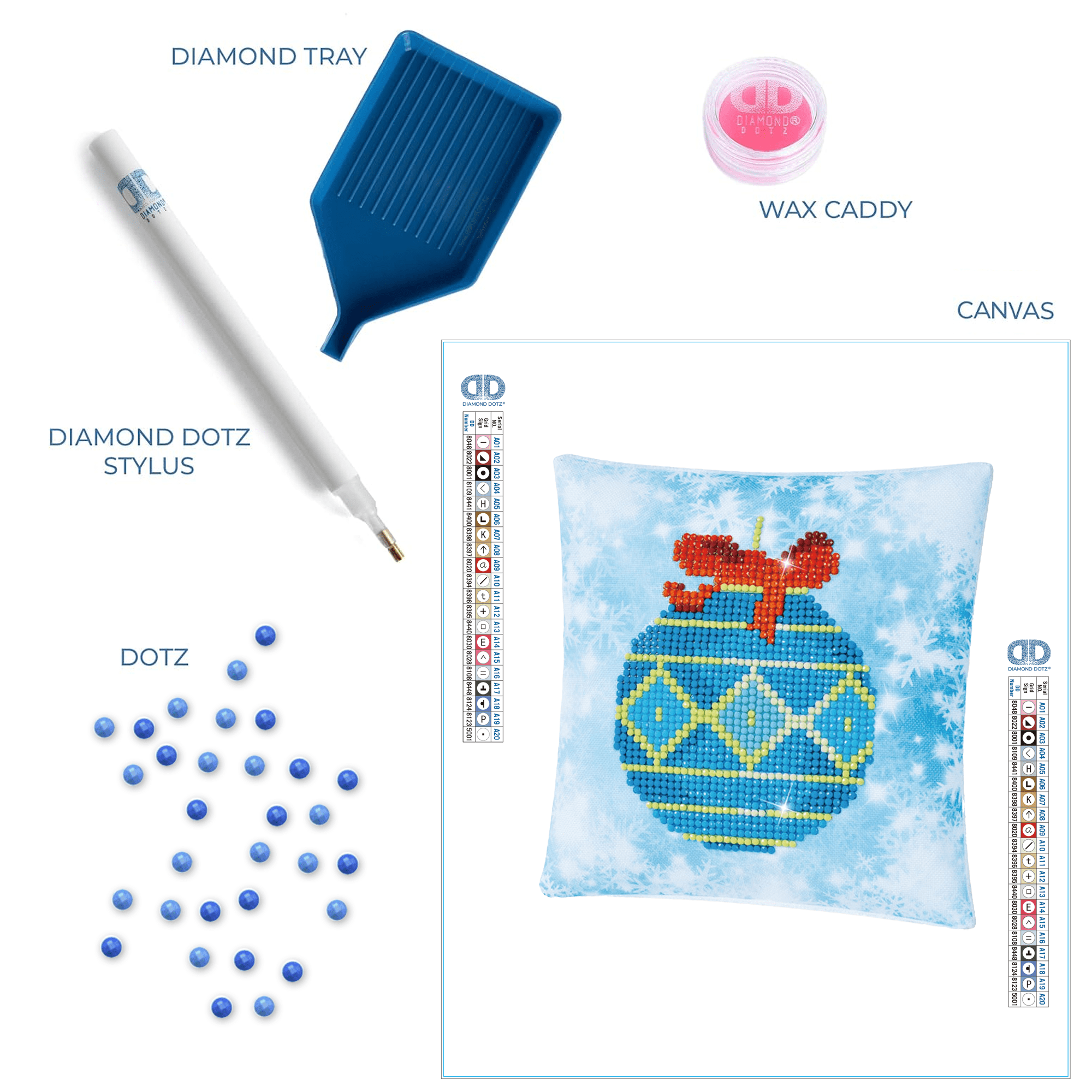 Diamond Dotz Blue Bauble Pillow Ornament  Diamond Painting Kits for Adults - Diamond Art Kits a Relaxing Creative Craft Kit with Dotz Gems 7"x7"