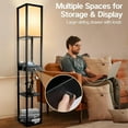thumbnail image 4 of Floor Lamp with Shelves, 1 Drawer, 2 USB-C Ports, 2 AC Outlets, LED Modern Floor Lamp with 3 Color Temperature, Storage Display Wood Standing Lamp for Living Room, Bedroom, Office (Black), 4 of 12