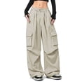 thumbnail image 2 of SJLDQY Girls Cargo Pants Casual Elastic Drawstring Waist Baggy Pants for Girls Straight Fit Pants with Pockets, 2 of 7
