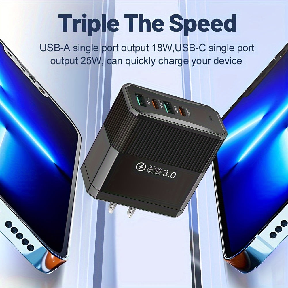 40W 2 QC3.0 + 2 PD Mobile Phone Fast Charging Adapter 2pcs, 4 Ports USB Type C Mobile Phone Charger, US Plug Portable Convenient Travel Charger Wall Charger