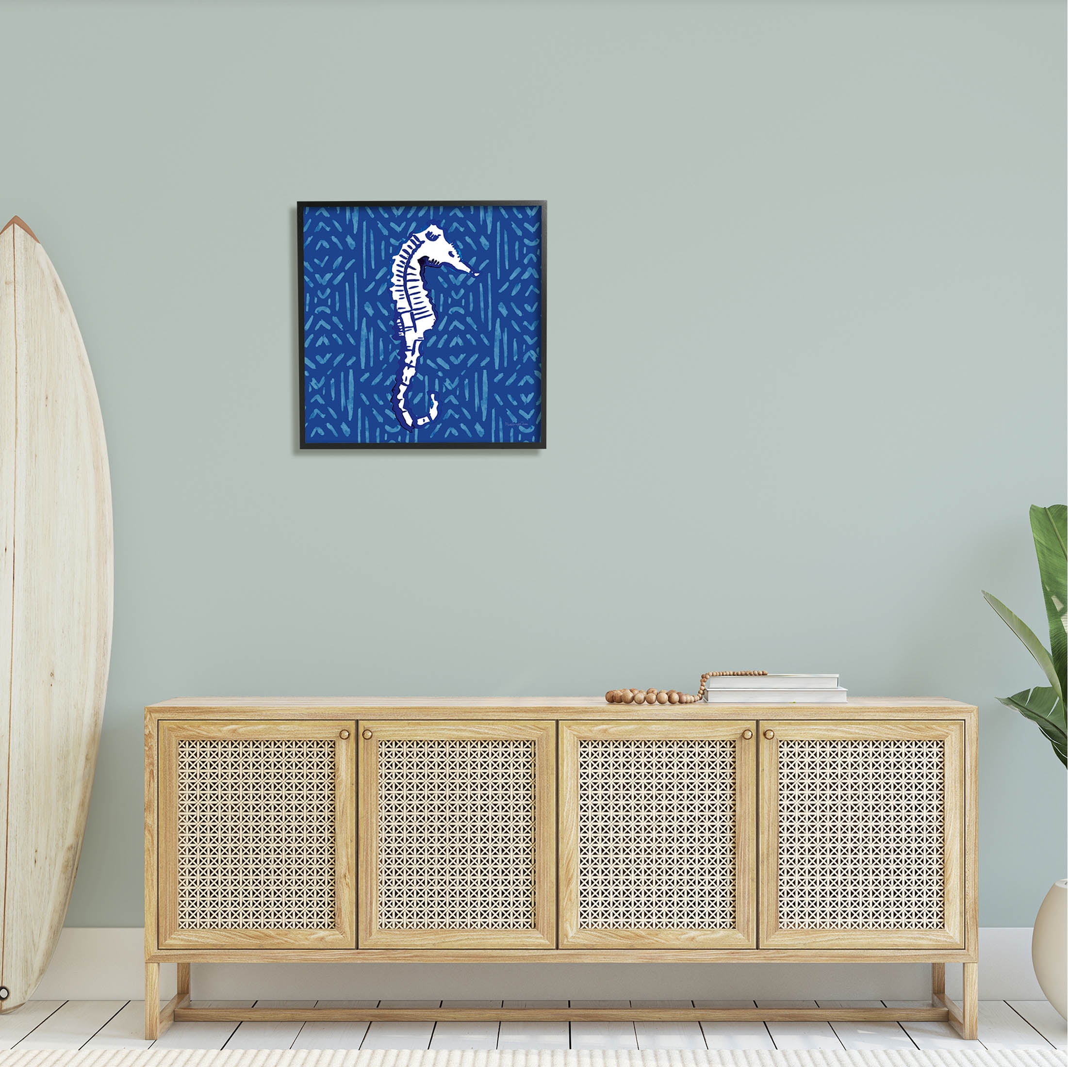 Stupell Industries Aquatic Seahorse Marine Life Pattern Graphic Art Black Framed Art Print Wall Art, Design by Mercedes Lopez Charro