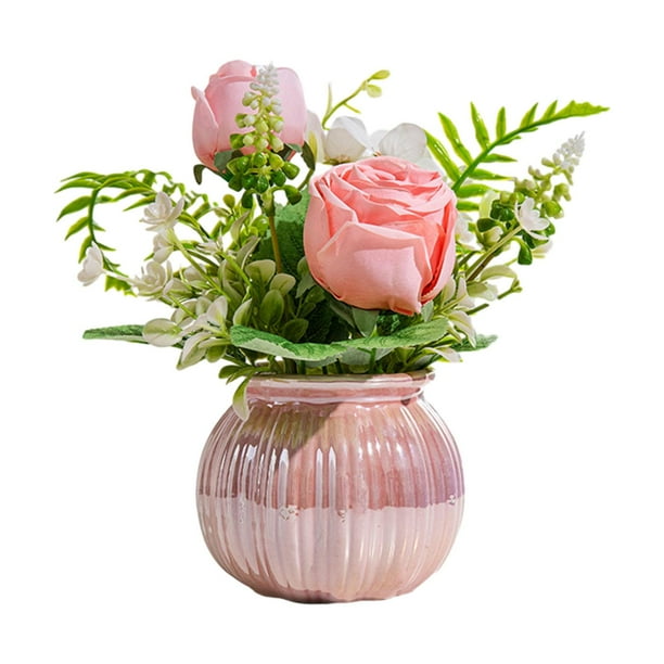 Ramo de rosas de seda, decoración en maceta de cerámica, arreglo floral, bonsái, altura 21 cm