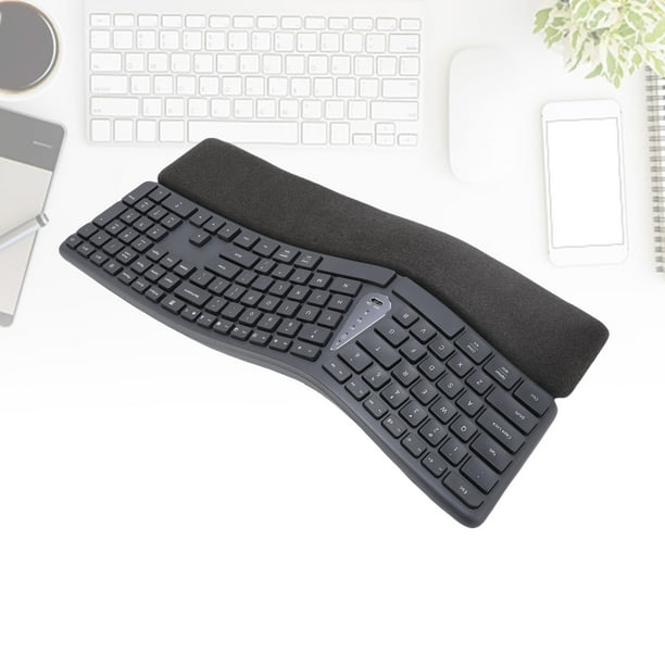 Teclado De Computadora Inalámbrico, Teclado Ergonómico Recargable De 2.4G USB C Con Reposo En Muñeca Acolchada Para Computadora Portátil De Computadora