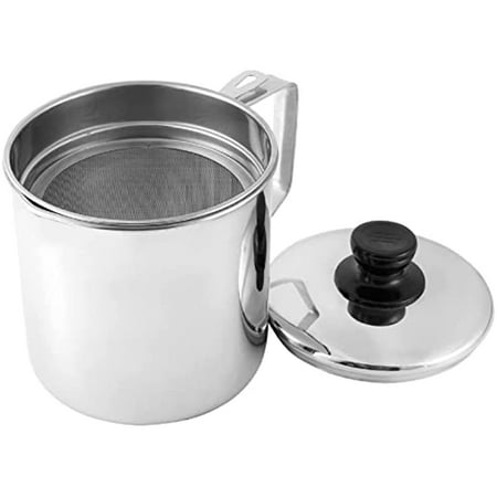 

Ninesung Stainless Steel Oil Strainer Pot with Lid 1.8 Quart Oil Storage Can Container with Fine Mesh Strainer for Bacon Fat Kitchen Cooking or Frying Oil