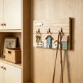 thumbnail image 3 of Rustic Wooden Wall Mounted Coat Rack, Cute House Pattern Sturdy 3 Hooks No Drill Smooth Hook Edges, Entryway Organizer Holders Rack Decor for Key Home Porch Store Apartment Dorm Office Daily Hosting, 3 of 6
