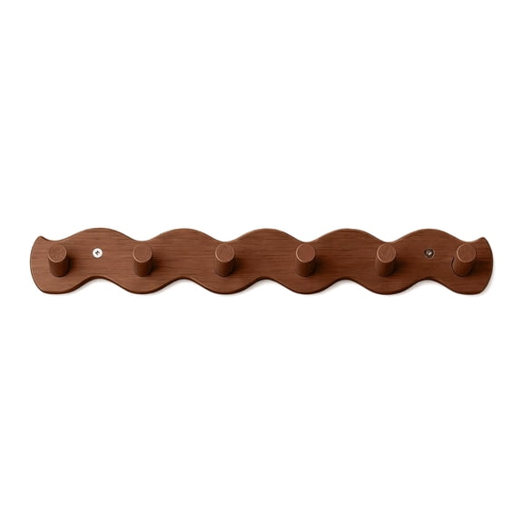 6-Hook Wooden Wall Mount Coat Hook Rack, Brown Multi-Purpose Organizer for Towels Hats Coats