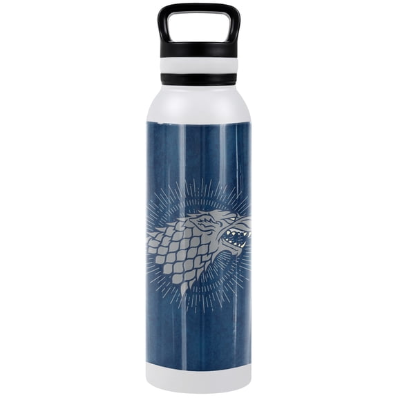 Game of Thrones Official Stark Sigil 24 oz Insulated Canteen Water Bottle, Leak Resistant, Vacuum Insulated Stainless Steel with Loop Cap, White