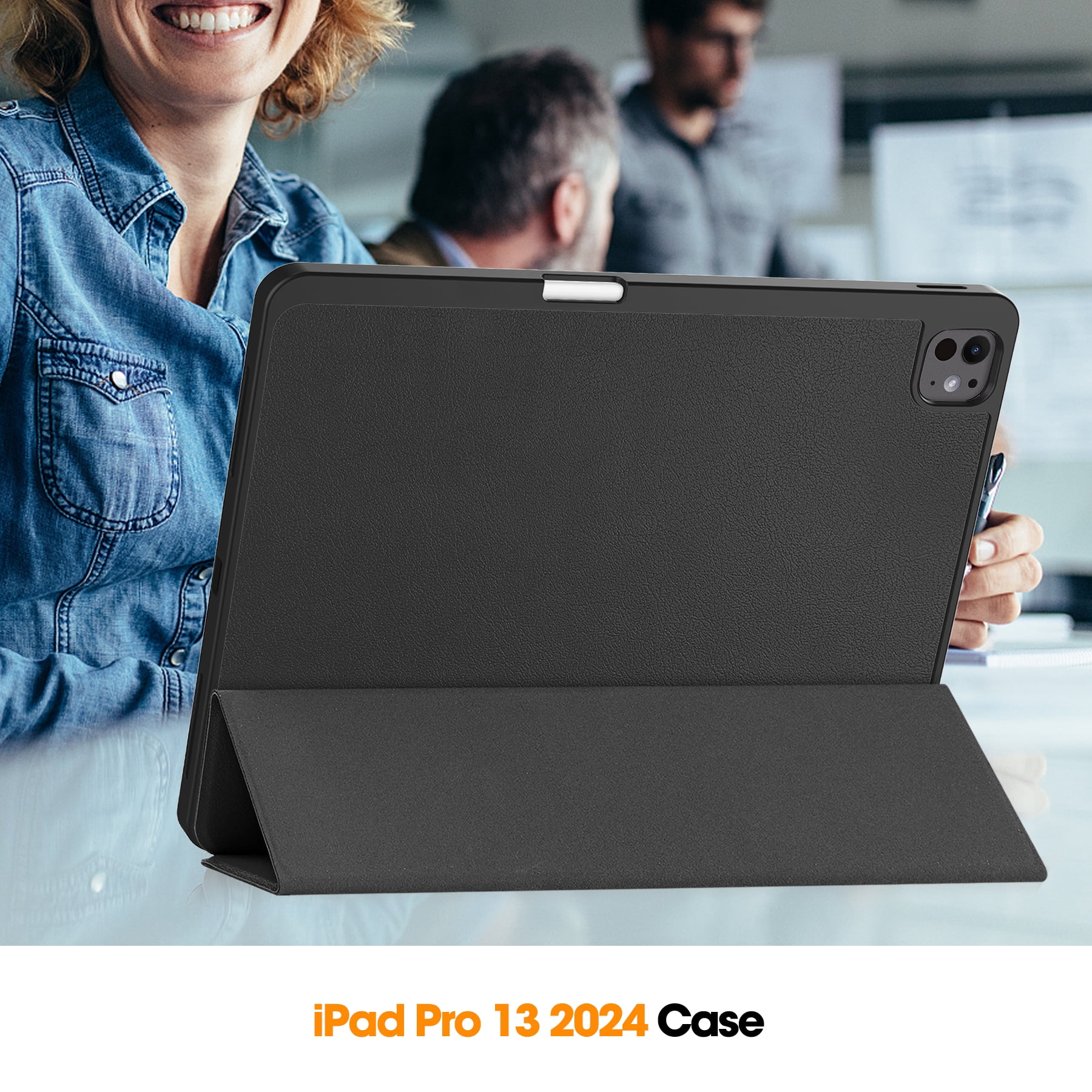 Allytechgroup iPad Pro 13 M4 2024 Case, Slim Flip Smart Cover Auto Sleep Wake with Pencil Holder Multi Angle Veiwing Stand Shockproof Case for Apple iPad Pro 13 inch 2024,Black