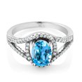 thumbnail image 2 of Gem Stone King 2.21 Ct Oval Swiss Blue Topaz 925 Sterling Silver Ring (Size 5), 2 of 4