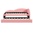 thumbnail image 3 of Twin Size Upholstered Daybed with Trundle and Cloud Shaped Guardrail PU Tufted Pull Out Bed Solid Wood Sofa Bed Frame for Living Room, Bedroom, Guest Room, No Box Spring Needed, Pink, 3 of 9